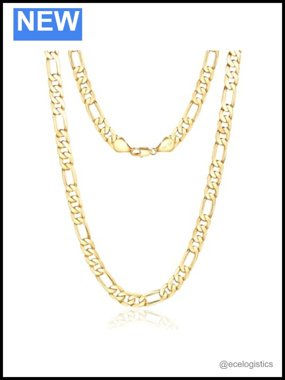 14K Gold Figaro Chain Necklace 7mm Unisex Dainty Gift
